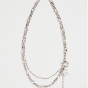 Silver chain irregular necklace with pearl detail